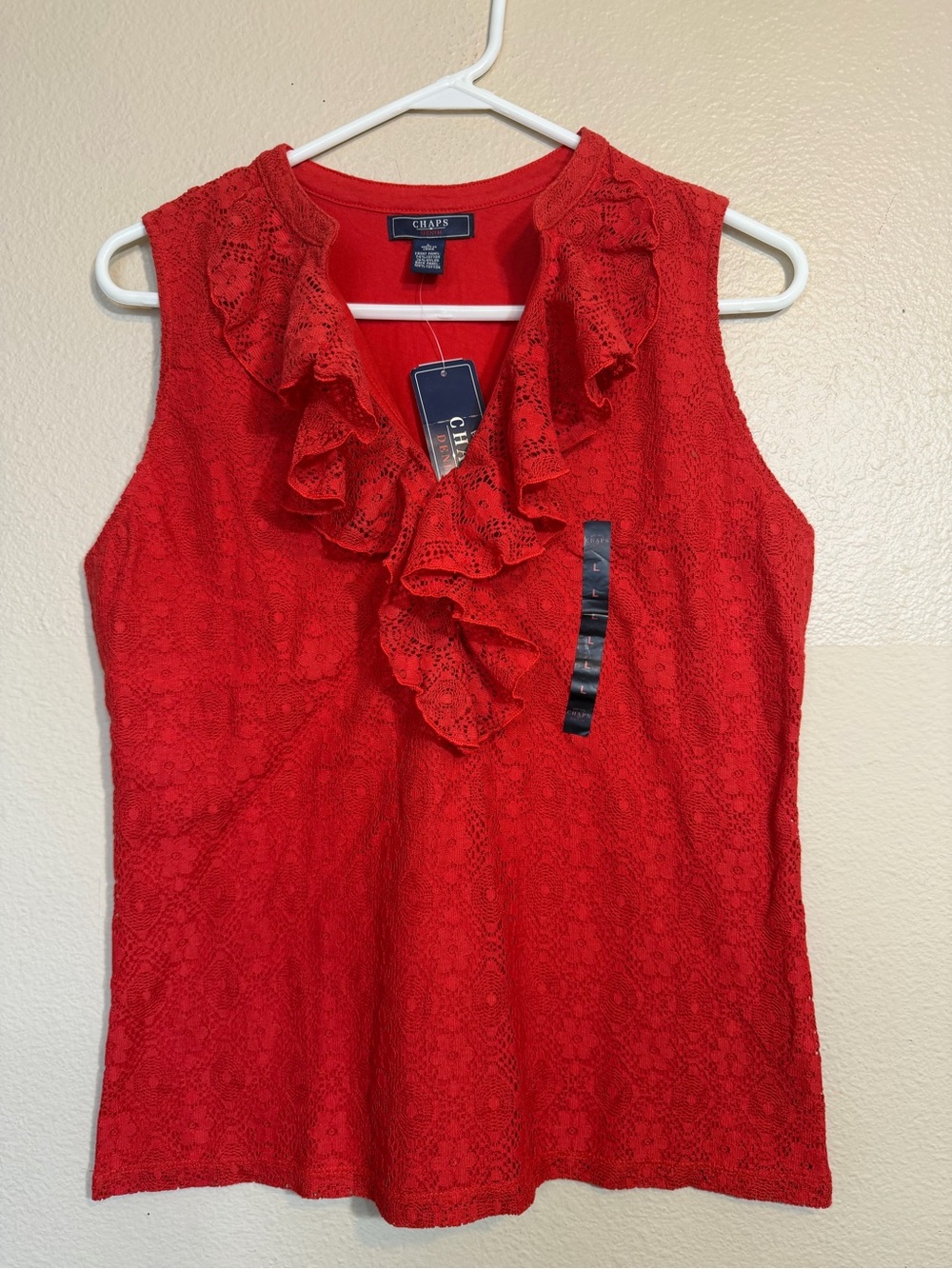 Chaps Red Lace Ruffle V-Neck Sleeveless Camisole sleeveless shirt
